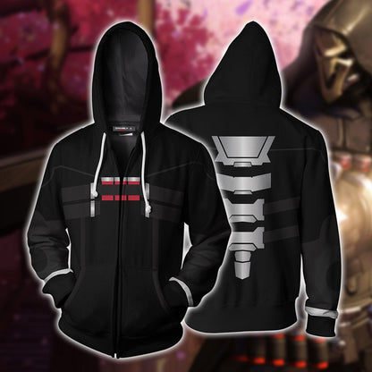 Overwatch Reaper Cosplay Zip Up Hoodie Jacket 5XL