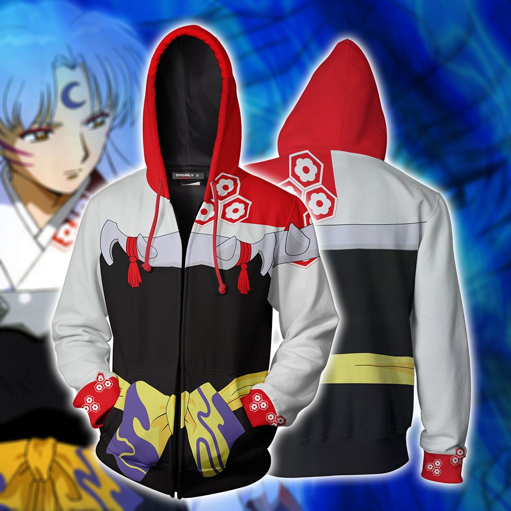 Inuyasha Sesshomaru Cosplay Zip Up Hoodie Jacket 5XL
