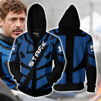 Iron Man (Tony Stark) Racing Suit Up Cosplay Zip Up Hoodie Jacket 5XL