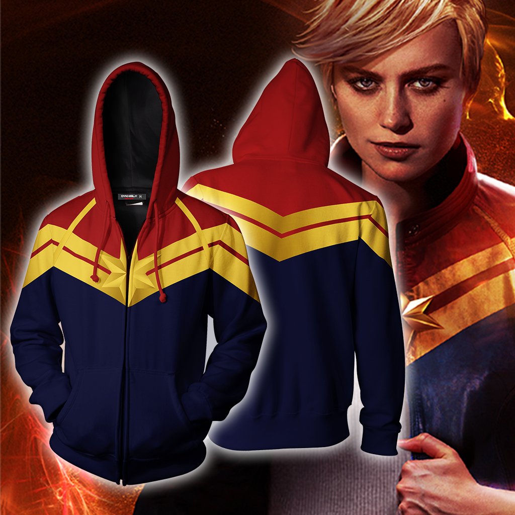 Captain Marvel Cosplay Unisex Zip Up Hoodie Jacket 5XL