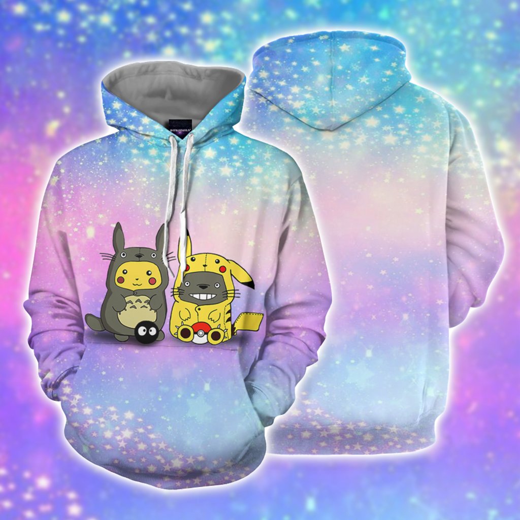 Pikachu Cosplay Totoro & Totoro Cosplay Pikachu Unisex 3D T-shirt Hoodie