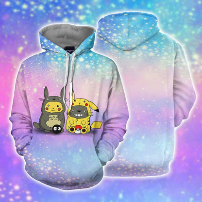 Pikachu Cosplay Totoro & Totoro Cosplay Pikachu Unisex 3D T-shirt Hoodie