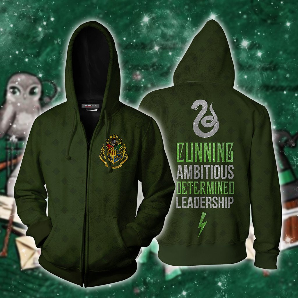 Cunning Ambitious Determined Leadership Slytherin Harry Potter Zip Up Hoodie S
