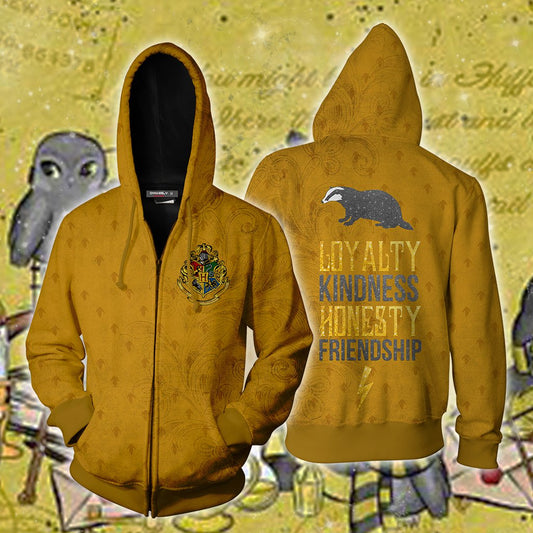 Loyalty Kindness Honesty Friendship Hufflepuff Harry Potter Zip Up Hoodie S