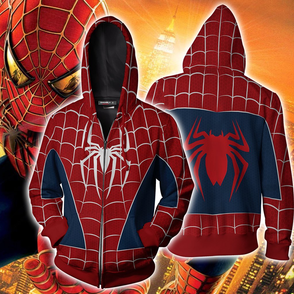 Spider-man PS4 Suit (Tobey Maguire - Sam Raimi 2002 Movie) Cosplay Zip Up Hoodie Jacket 5XL