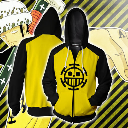 One Piece Trafalgar D. Water Law Cosplay Zip Up Hoodie Jacket 5XL