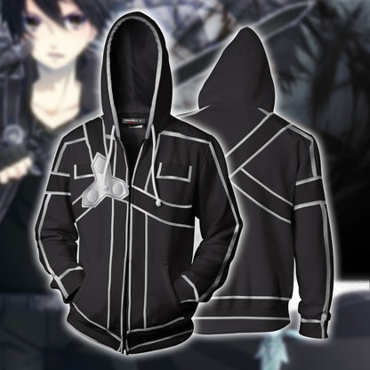 Sword Art Online Kirito Cosplay Zip Up Hoodie Jacket 5XL
