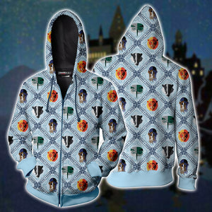 Four House Hogwarts Symbol Seamless Harry Potter Zip Up Hoodie