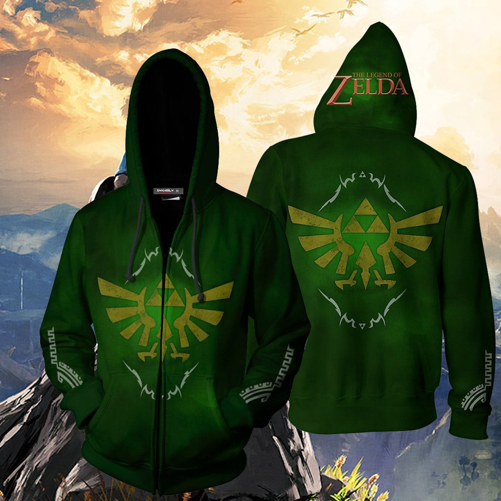 The Legend Of Zelda Wing Crest Zip Up Hoodie Green