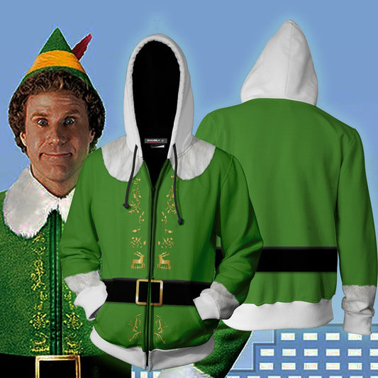 Elf 2003 Buddy Cosplay Zip Up Hoodie Jacket 5XL