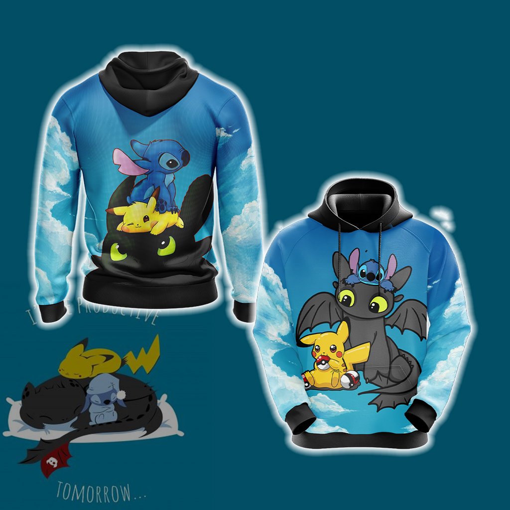 Stitch - Pokemon - How to train your dragon Unisex 3D T-shirt Hoodie