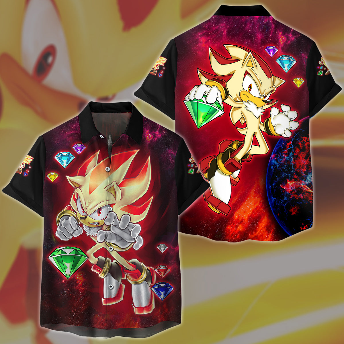 Sonic Super Shadow Chaos Emeralds Video Game All Over Printed T-shirt Tank Top Zip Hoodie Pullover Hoodie Hawaiian Shirt Beach Shorts Joggers Hawaiian Shirt