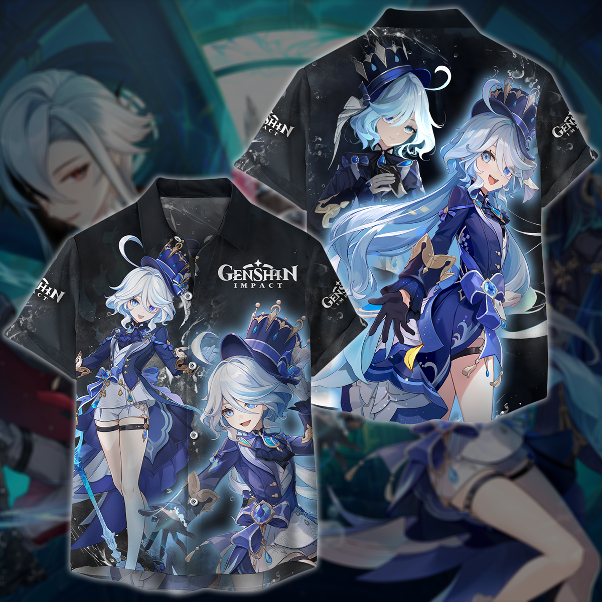 Furina Genshin Impact Video Game All Over Printed T-shirt Tank Top Zip Hoodie Pullover Hoodie Hawaiian Shirt Beach Shorts Joggers Hawaiian Shirt