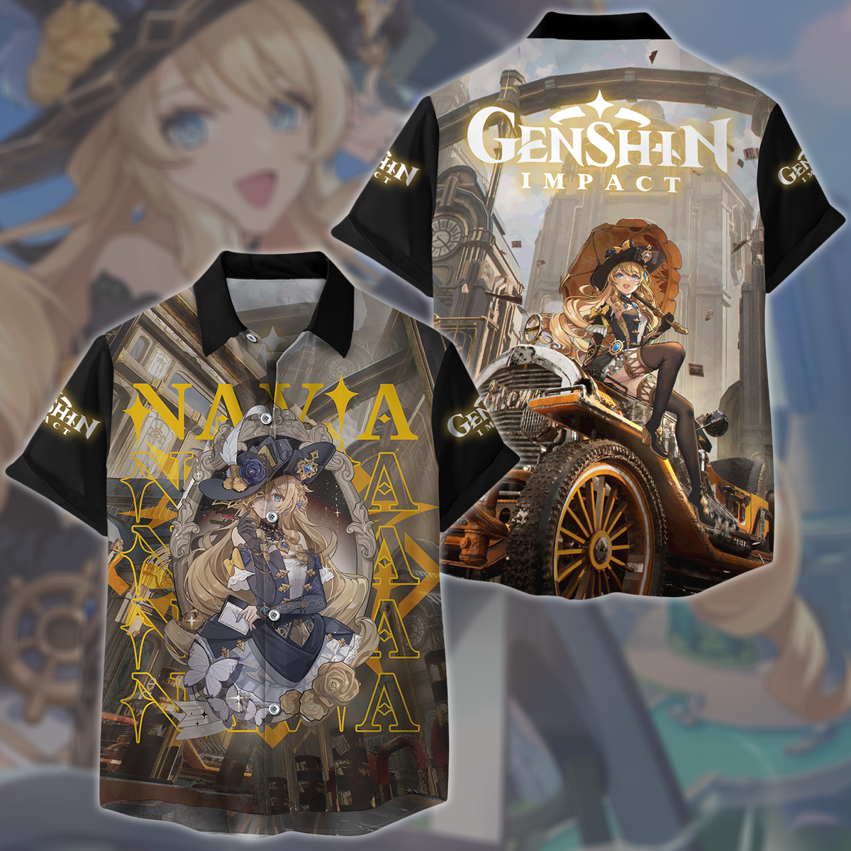 Genshin Impact Navia Video Game All Over Printed T-shirt Tank Top Zip Hoodie Pullover Hoodie Hawaiian Shirt Beach Shorts Joggers Hawaiian Shirt