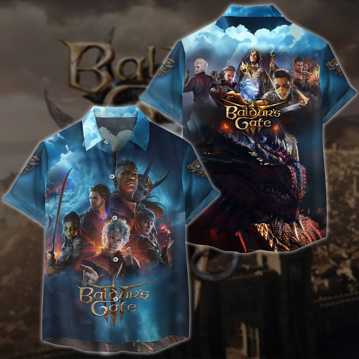 Baldur's Gate 3 Video Game All-Over T-shirt Hoodie Tank Top Hawaiian Shirt Beach Shorts Joggers Hawaiian Shirt