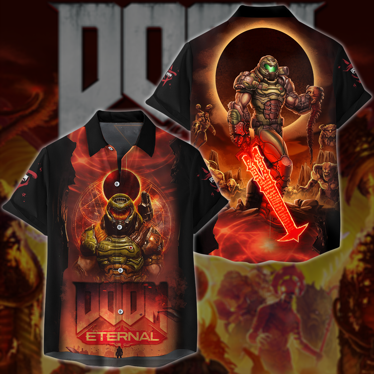 Doom Eternal Video Game All-Over T-shirt Hoodie Tank Top Hawaiian Shirt Beach Shorts Joggers Hawaiian Shirt