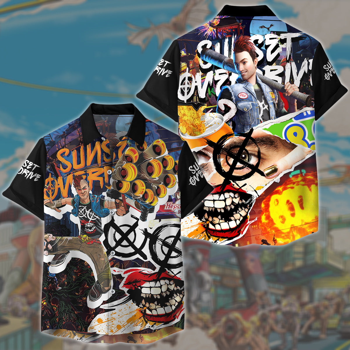 Sunset Overdrive Video Game All Over Printed T-shirt Tank Top Zip Hoodie Pullover Hoodie Hawaiian Shirt Beach Shorts Joggers Hawaiian Shirt