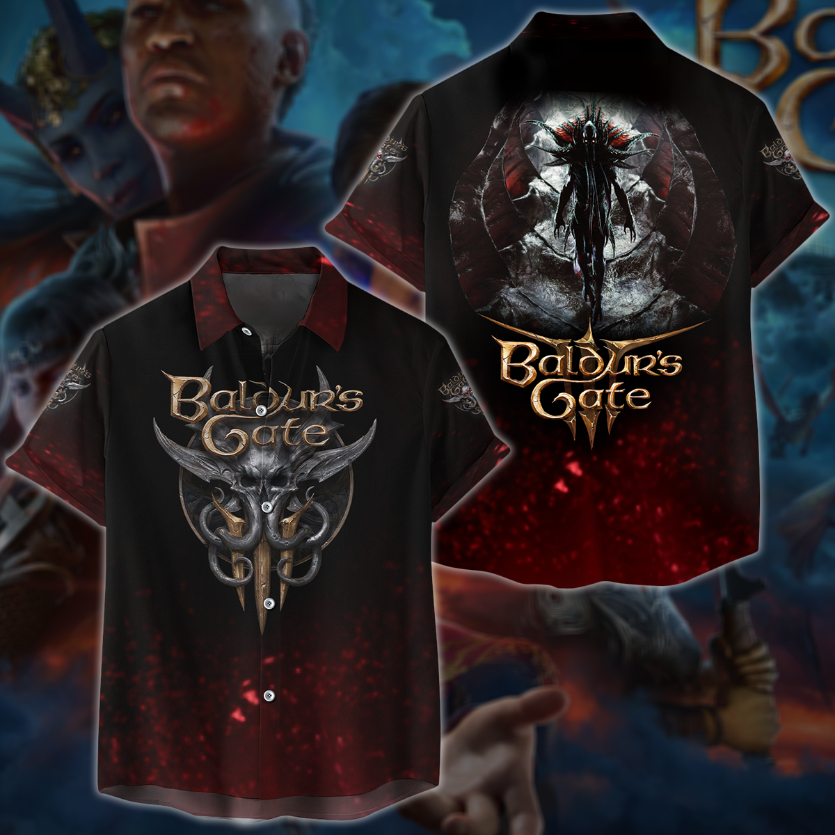 Baldur's Gate 3 Video Game All-Over T-shirt Hoodie Tank Top Hawaiian Shirt Beach Shorts Joggers Hawaiian Shirt