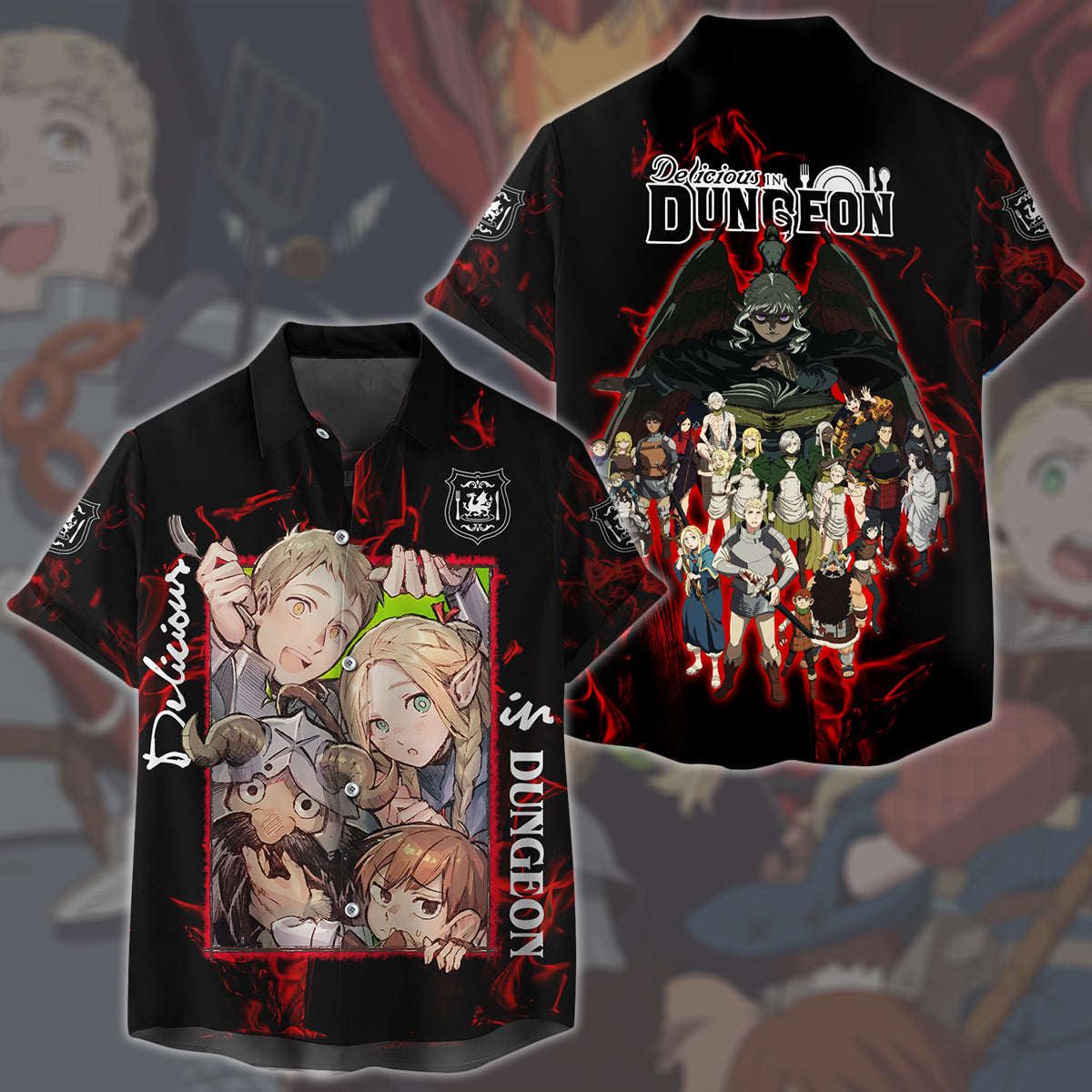 Delicious in Dungeon Anime Manga All Over Printed T-shirt Tank Top Zip Hoodie Pullover Hoodie Hawaiian Shirt Beach Shorts Joggers Hawaiian Shirt