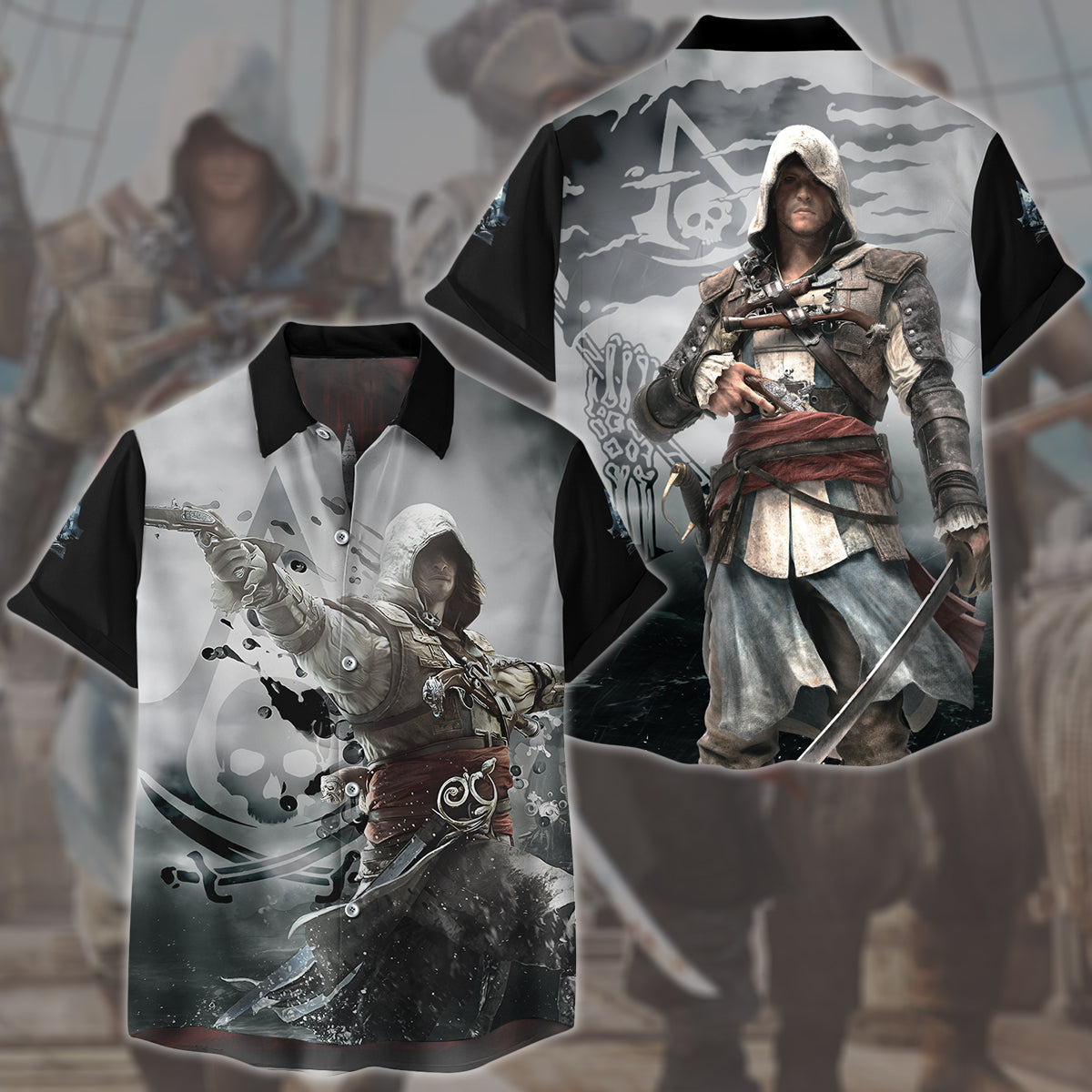 Assassin's Creed Black Flag Video Game All Over Printed T-shirt Tank Top Zip Hoodie Pullover Hoodie Hawaiian Shirt Beach Shorts Joggers Hawaiian Shirt