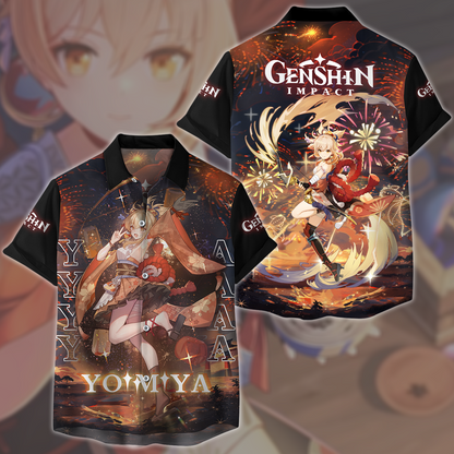 Genshin Impact Yoimiya Video Game All Over Printed T-shirt Tank Top Zip Hoodie Pullover Hoodie Hawaiian Shirt Beach Shorts Joggers Hawaiian Shirt