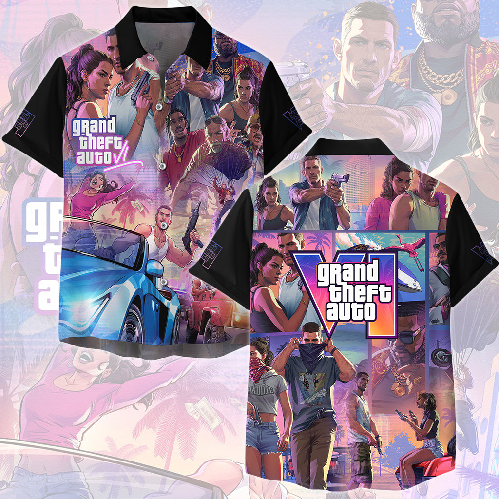 Grand Theft Auto VI Video Game All Over Printed T-shirt Tank Top Zip Hoodie Pullover Hoodie Hawaiian Shirt Beach Shorts Joggers