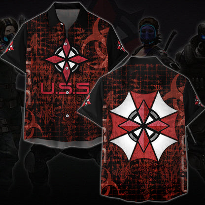Resident Evil Umbrella Security Service (U.S.S.) Video Game All Over Printed T-shirt Tank Top Zip Hoodie Pullover Hoodie Hawaiian Shirt Beach Shorts Joggers