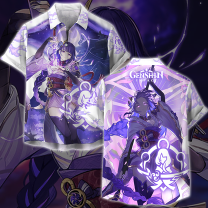 Genshin Impact Raiden Shogun Video Game All Over Printed T-shirt Tank Top Zip Hoodie Pullover Hoodie Hawaiian Shirt Beach Shorts Joggers Hawaiian Shirt