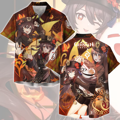 Genshin Impact Hu Tao Video Game All Over Printed T-shirt Tank Top Zip Hoodie Pullover Hoodie Hawaiian Shirt Beach Shorts Joggers Hawaiian Shirt