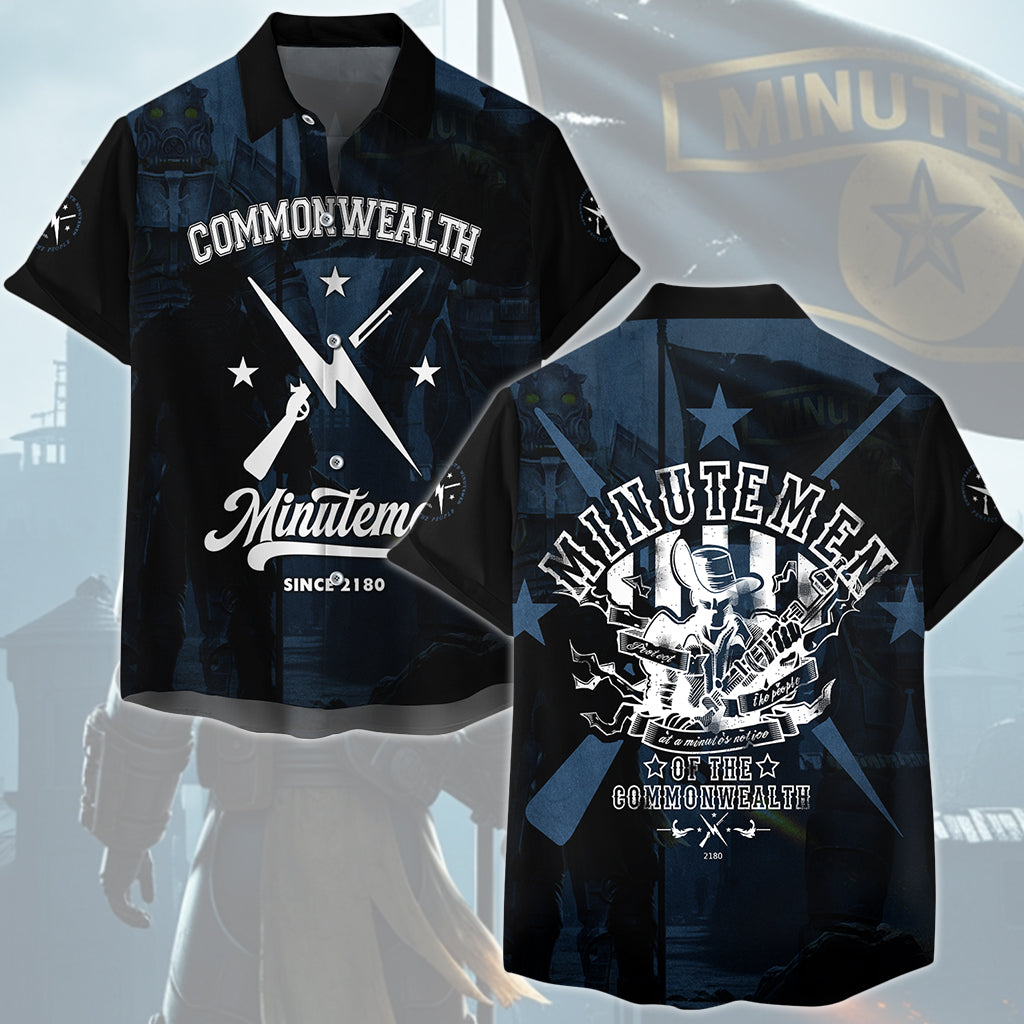 Fallout Commonwealth Minutemen Video Game All Over Printed T-shirt Tank Top Zip Hoodie Pullover Hoodie Hawaiian Shirt Beach Shorts Joggers