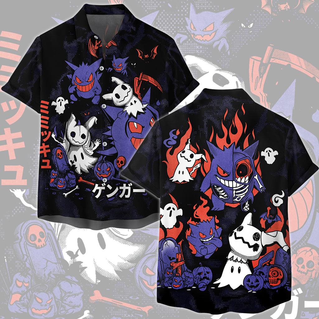 Pokemon Gengar & Mimikyu Halloween Style Video Game All Over Printed T-shirt Tank Top Zip Hoodie Pullover Hoodie Hawaiian Shirt Beach Shorts Joggers