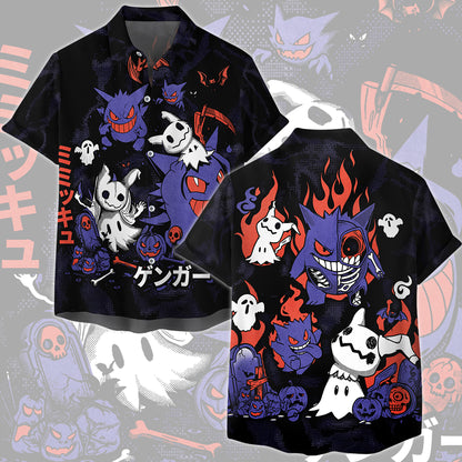 Pokemon Gengar & Mimikyu Halloween Style Video Game All Over Printed T-shirt Tank Top Zip Hoodie Pullover Hoodie Hawaiian Shirt Beach Shorts Joggers