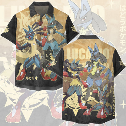 Pokemon Lucario Video Game All Over Printed T-shirt Tank Top Zip Hoodie Pullover Hoodie Hawaiian Shirt Beach Shorts Joggers) Hawaiian Shirt