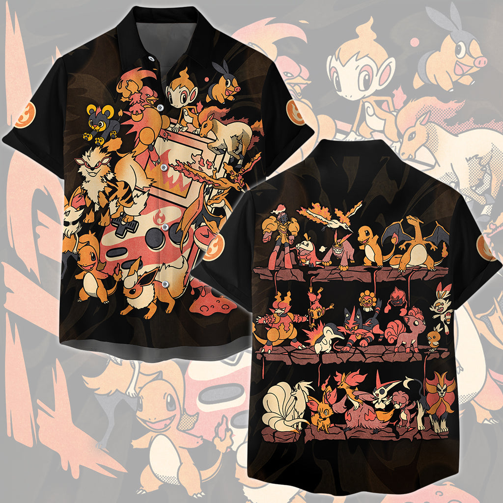 Pokemon Fire Type Club Video Game All Over Printed T-shirt Tank Top Zip Hoodie Pullover Hoodie Hawaiian Shirt Beach Shorts Joggers