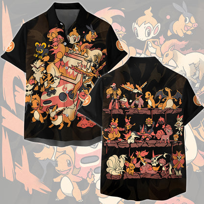 Pokemon Fire Type Club Video Game All Over Printed T-shirt Tank Top Zip Hoodie Pullover Hoodie Hawaiian Shirt Beach Shorts Joggers