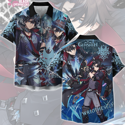 Genshin Impact Wriothesley Video Game All Over Printed T-shirt Tank Top Zip Hoodie Pullover Hoodie Hawaiian Shirt Beach Shorts Joggers Hawaiian Shirt