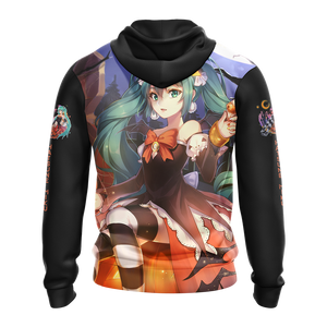 Hatsune Miku Halloween All Over Print T-shirt Zip Hoodie Pullover Hoodie   