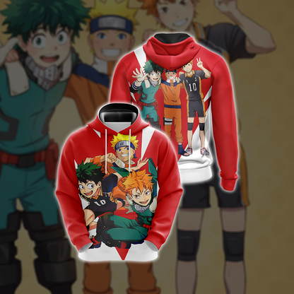 My hero academia x Naruto x Haikyuu Unisex 3D T-shirt Hoodie