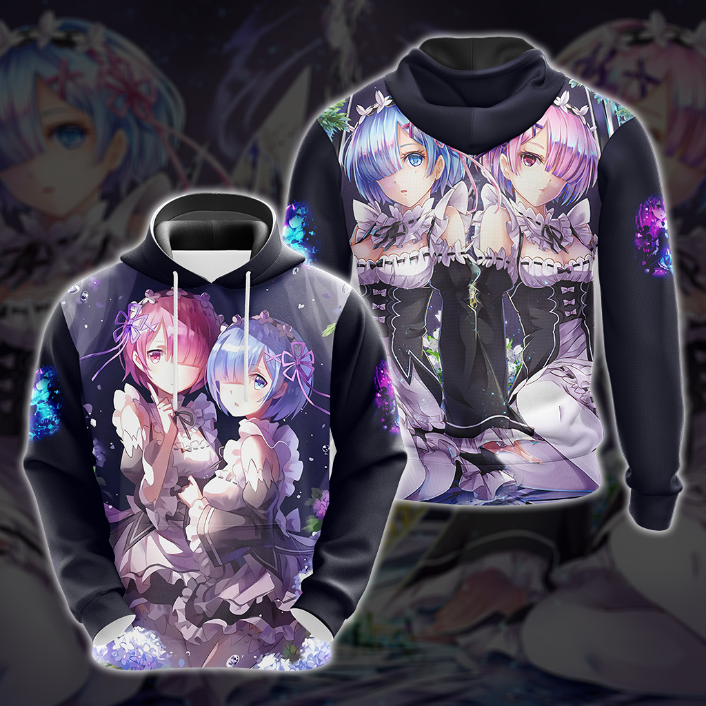 Rem & Ram Re:Zero All Over Print T-shirt Tank Top Zip Hoodie Pullover Hoodie Hoodie