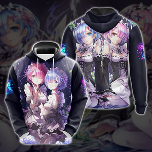 Rem & Ram Re:Zero All Over Print T-shirt Tank Top Zip Hoodie Pullover Hoodie Hoodie S 