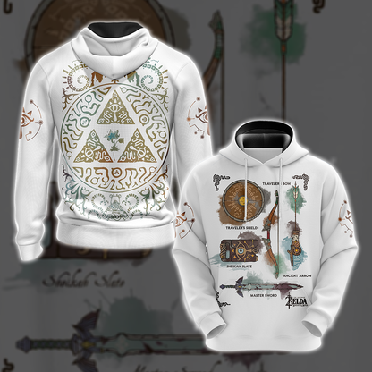 The Legend of Zelda Breath of The Wild Link Inventory Graphic All Over Print T-shirt Zip Hoodie Pullover Hoodie White Hoodie