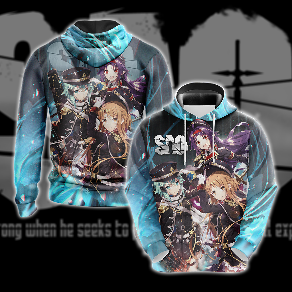 Asuna Sinon Yuuki Military Sword Art Online All Over Print T-shirt Zip Hoodie Pullover Hoodie Hoodie
