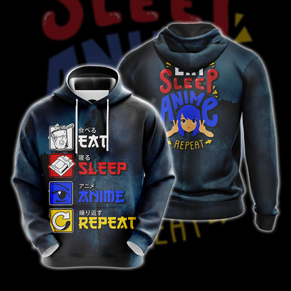 Eat Sleep Anime Repeat Unisex 3D T-shirt Hoodie