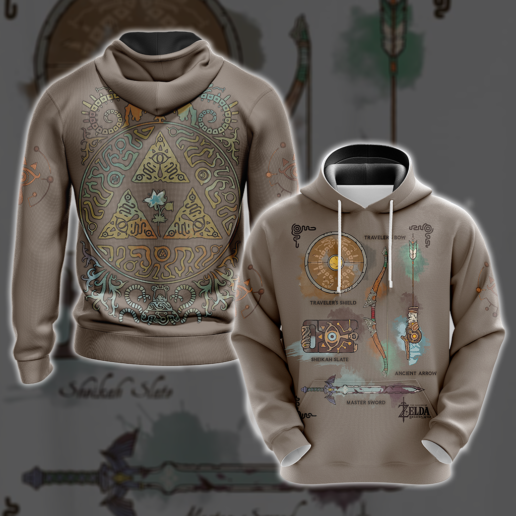 The Legend of Zelda Breath of The Wild Link Inventory Graphic All Over Print T-shirt Zip Hoodie Pullover Hoodie Brown Hoodie