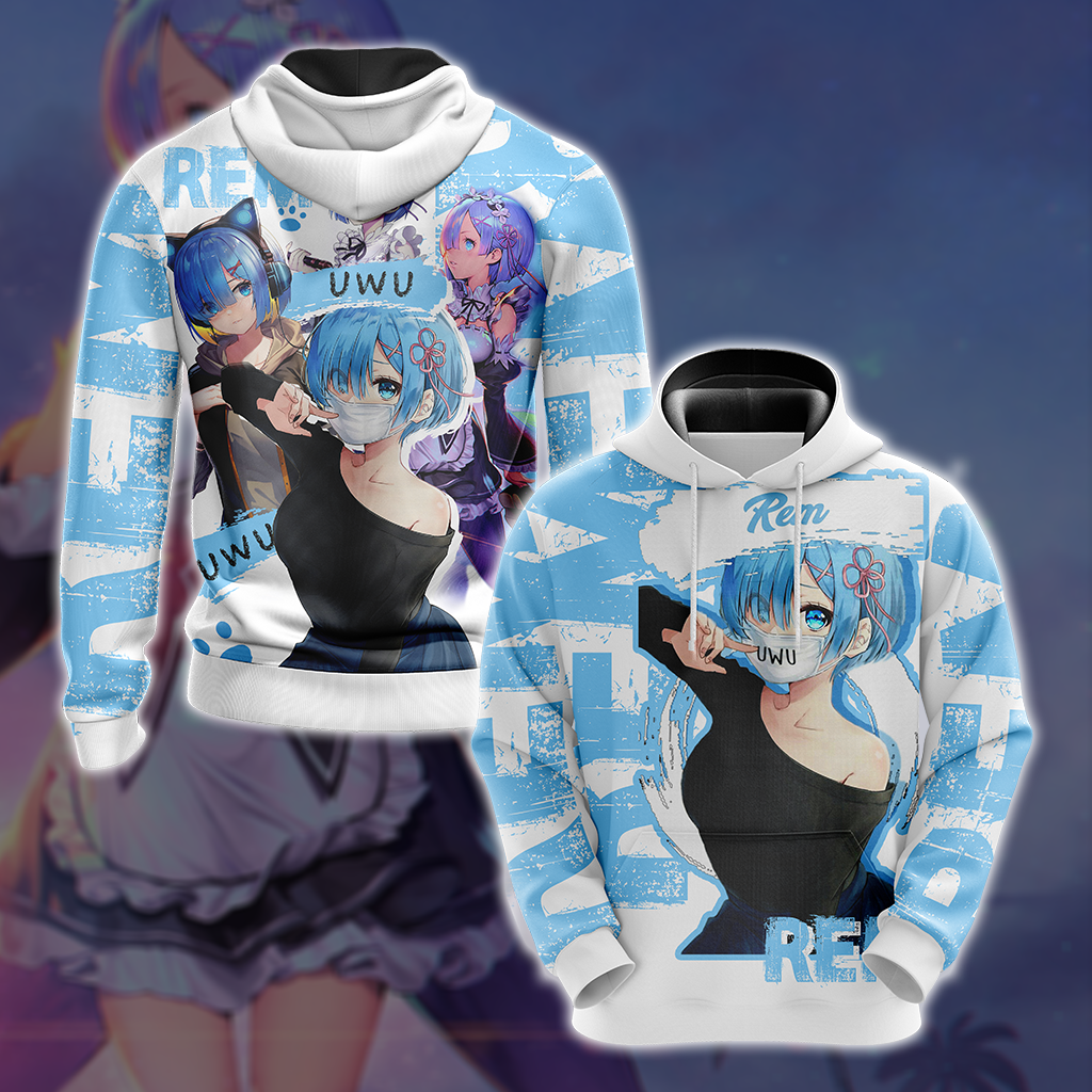Rem Re:Zero All Over Print T-shirt Zip Hoodie Pullover Hoodie Hoodie