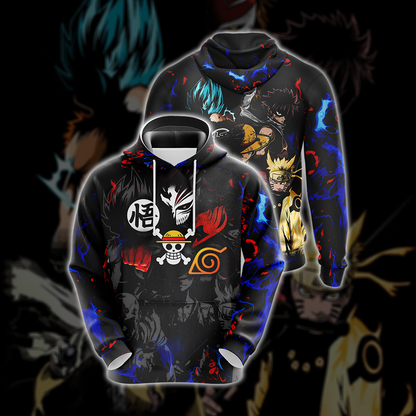 Heroes Mashup Saitama - Luffy - Goku - Naruto - Natsu Unisex 3D T-shirt Hoodie