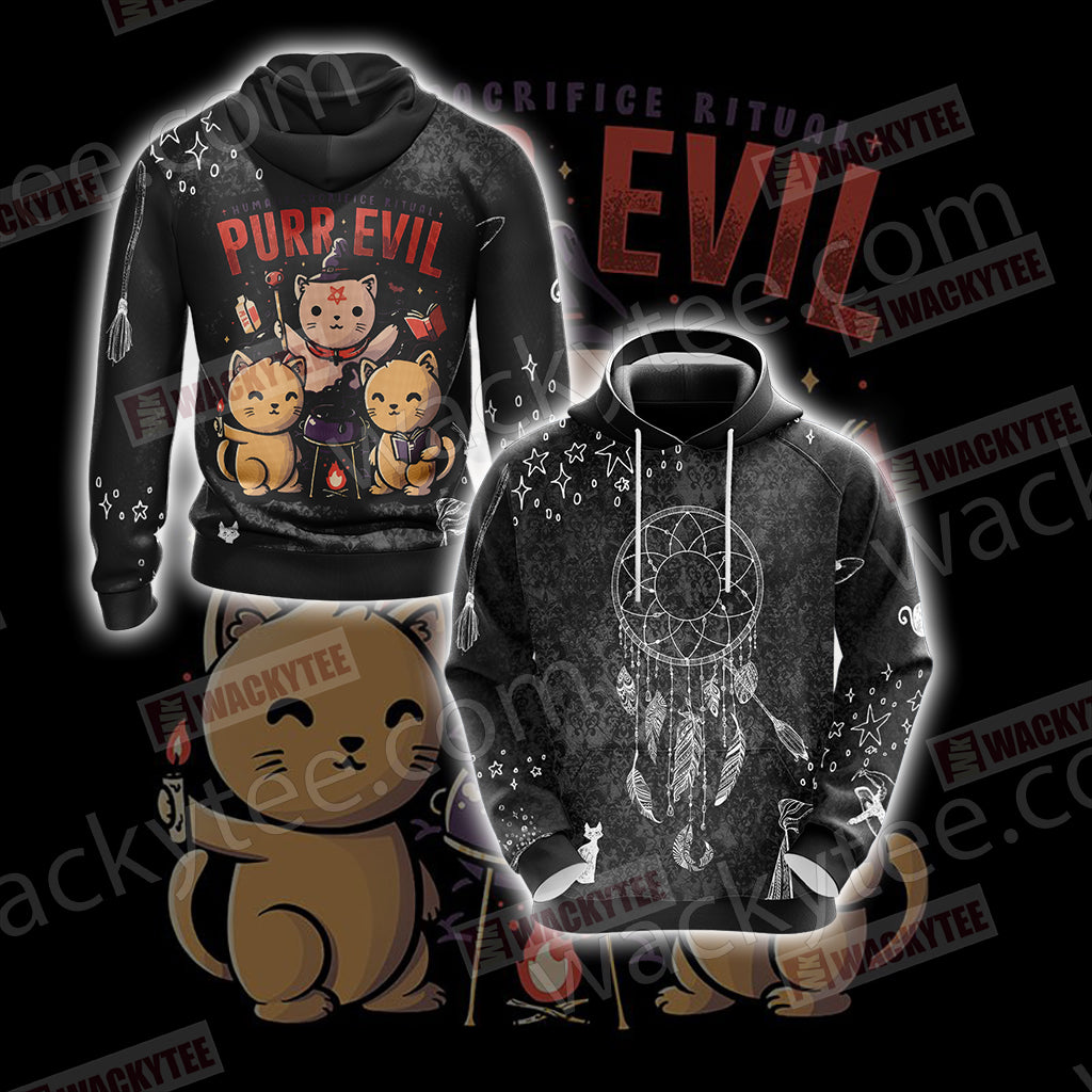 Humans Sacrifice Ritual Purr Evil Cat Unisex 3D T-shirt Hoodie