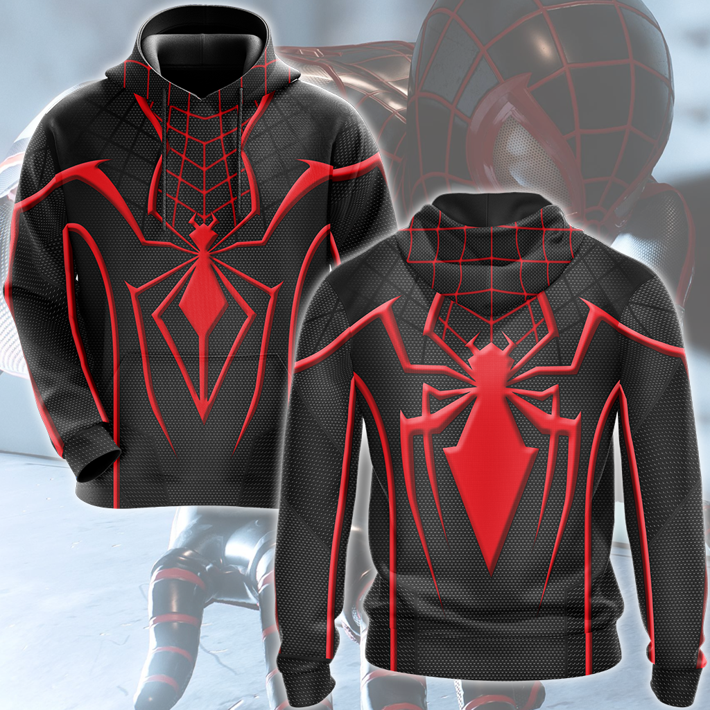 Spider-Man 2 Miles Morales T.R.A.C.K Black Suit Cosplay Video Game All Over Printed T-shirt Tank Top Zip Hoodie Pullover Hoodie Hawaiian Shirt Beach Shorts Joggers Hoodie