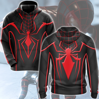 Spider-Man 2 Miles Morales T.R.A.C.K Black Suit Cosplay Video Game All Over Printed T-shirt Tank Top Zip Hoodie Pullover Hoodie Hawaiian Shirt Beach Shorts Joggers Hoodie