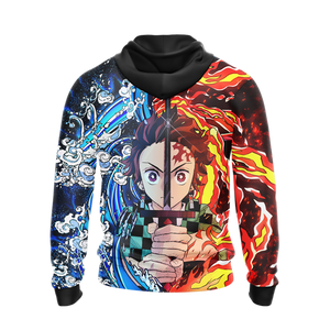 Tanjiro Sun and Water Breathing Techniques Demon Slayer All Over Print T-shirt Zip Hoodie Pullover Hoodie   